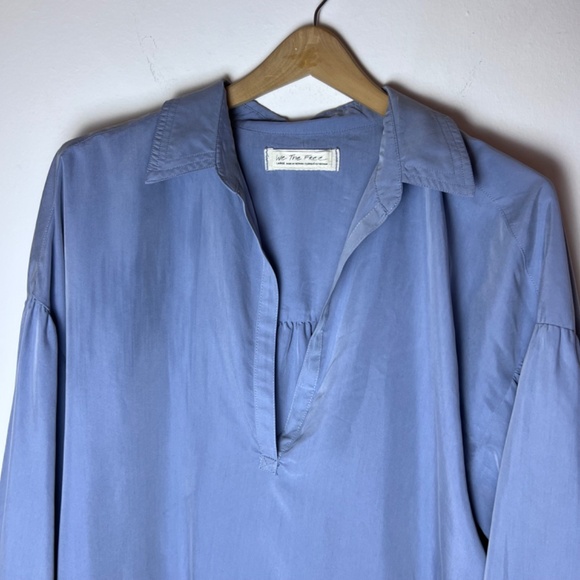 Free People Love Until Tomorrow Hi-Lo Collared Blouse Plunge Neck Line Size L - Picture 4 of 8